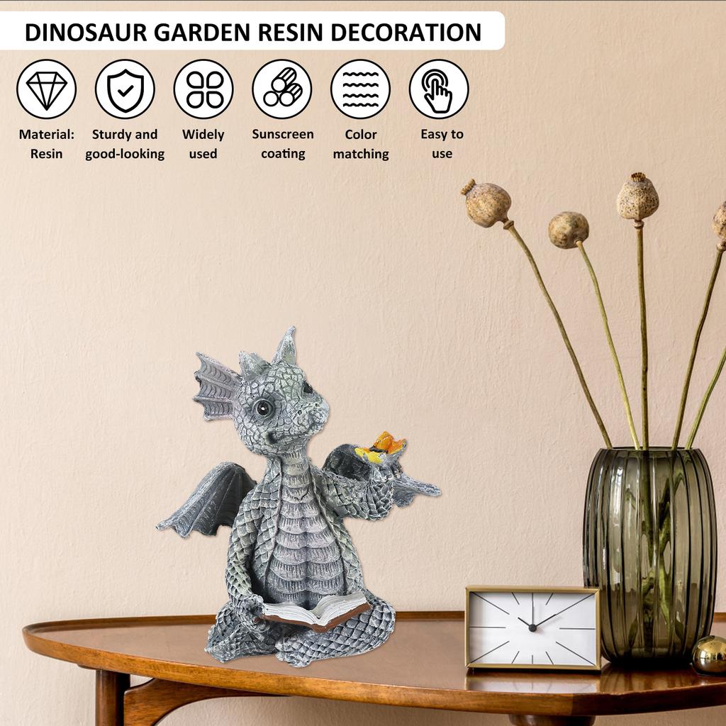 Reading Book Little Dragon Sculpture  Statues Resin Garden Dragon Cute Sculptures Art Ornament Gift for Lawn Patio Decor