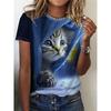 Футболка с принтом «кошка», повседневный топ с коротким рукавом и круглым вырезом на весну и лето, женская одежда