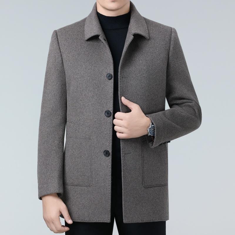New Winter Double-sided Cashmere Coat for Middle-aged Men, Removable Down Liner Windbreaker, Casual Dad Woolen Coat