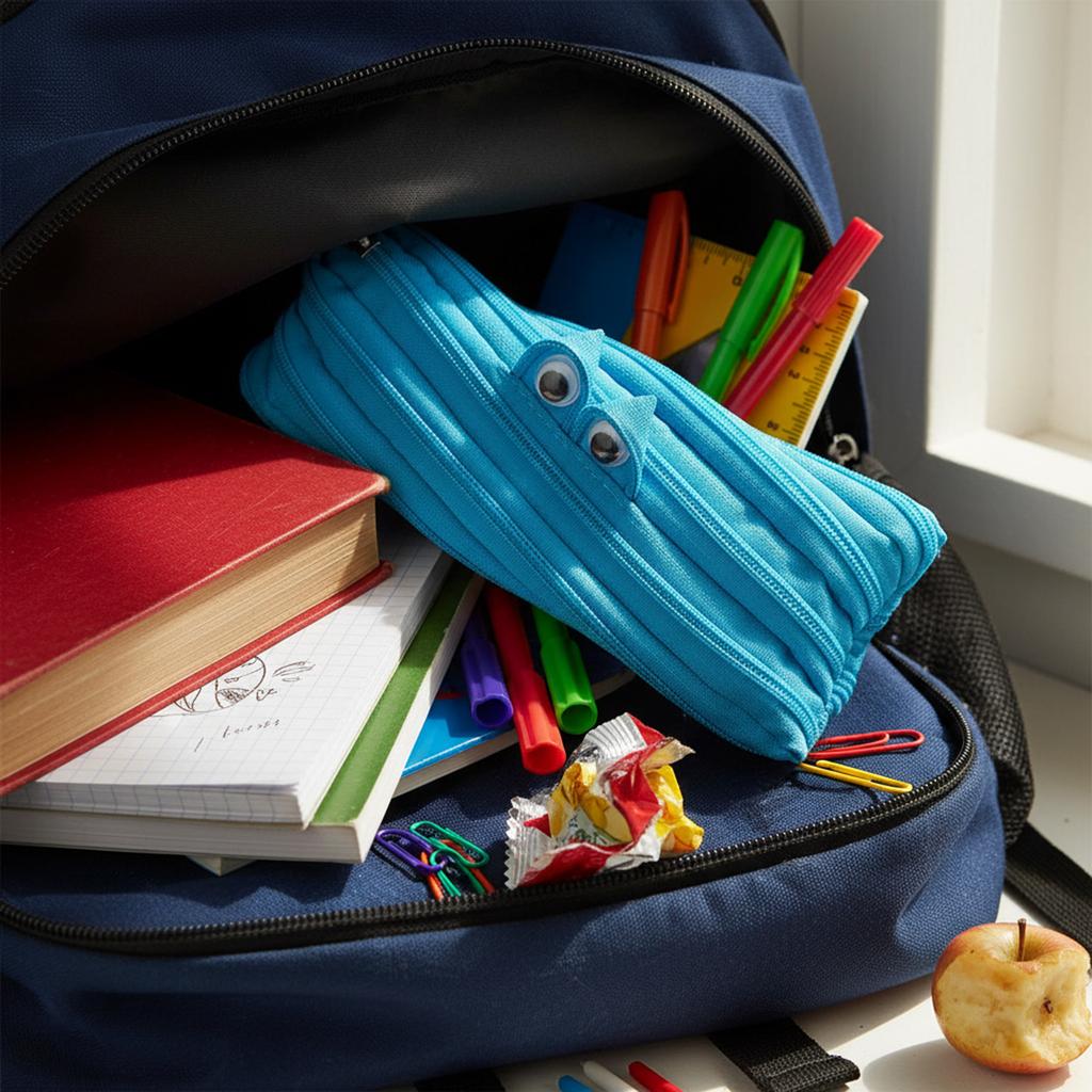 Large Capacity Canvas Pencil Case Creative Monster Design For Students Durable Portable Lightweight Pencil Case