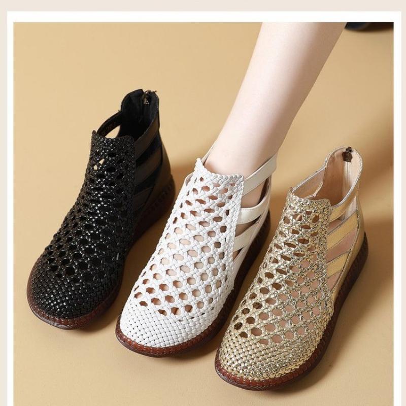 Женские ботинки, сандалии на платформе, большой размер 2025, женская обувь, летние сандалии, дышащие, с вырезами, на плоской подошве, женские ботинки, сандалии для женщин