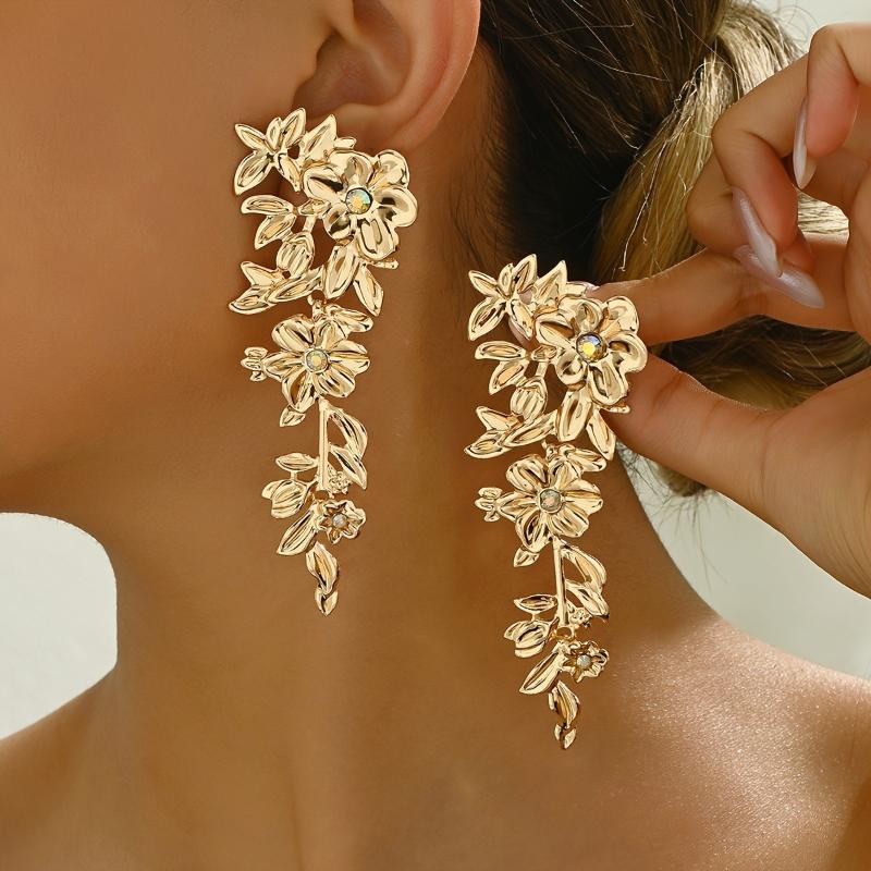 New Personalized Punk Style Flowers Long Drop Earrings Ladies Fashion Trend Holiday Party Accessories Zircon Gifts