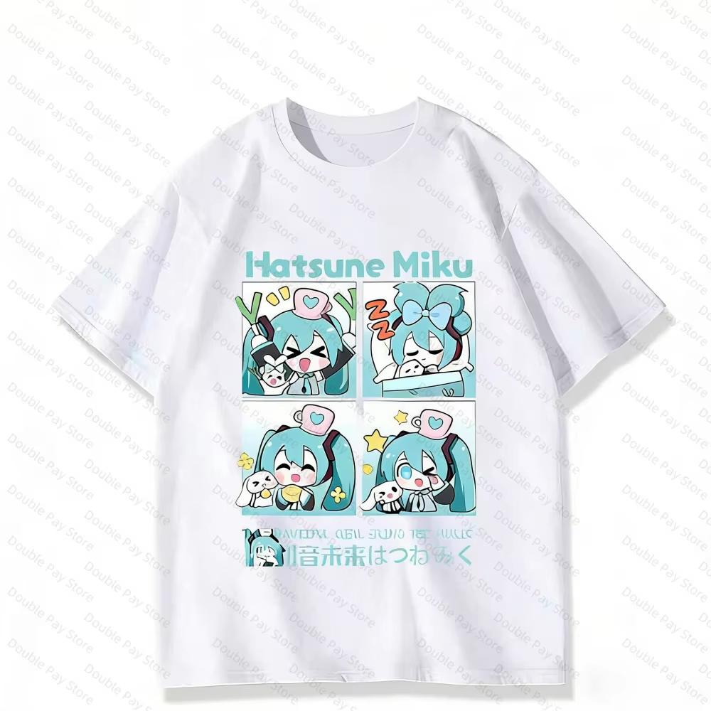 2026 Summer Hatsune Miku Vocaloid Chibi 4 Panel Print Unisex Anime Casual Short Sleeve Women And Men T-shirt