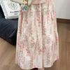 Светло-розовая милая юбка-миди в стиле мори-гёрл с весенним цветочным принтом для женщин - элегантная мягкая полуюбка в стиле французского чаепития
