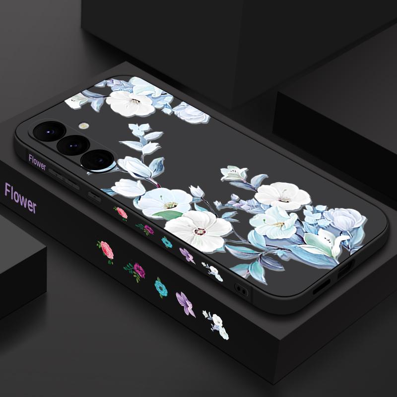 For Samsung S25 Ultra S24 FE S23 A56 A36 A16 A55 Phone Shell Floral Print Matte Lens Protection TPU Lanyard Soft Shockproof Silicone Slim Case Cover