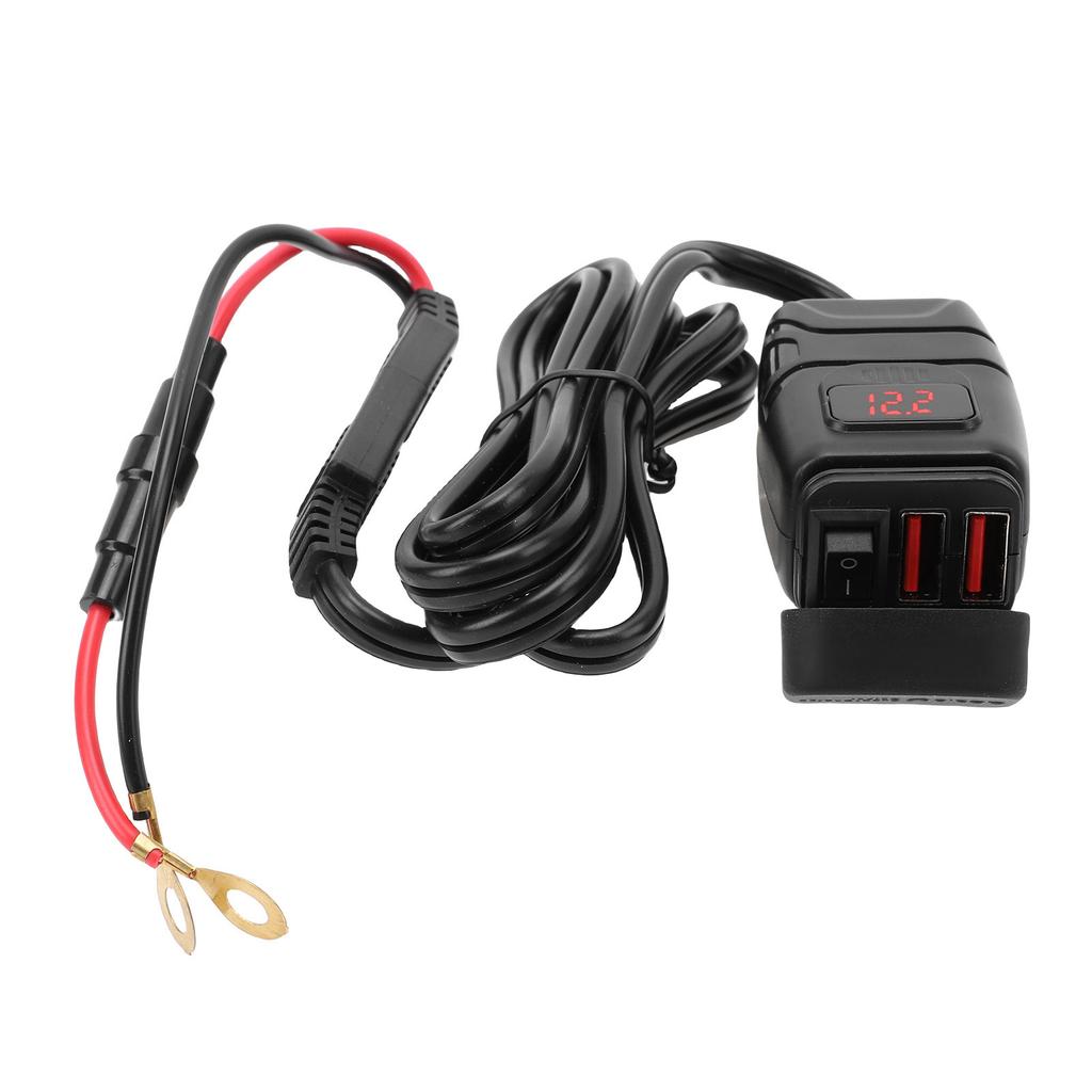 Motorcycle USB Charger Quick Charging 3.0 Dual USB Motorcycle Phone Charger with Voltmeter and ON Off Switch for Tablet