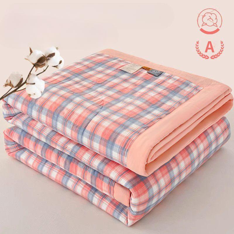 2027 Plaid Summer Cool Quilt Washed Cotton Comfortable Lightweight Air Condition Thin Comforter Simple Feather Blanket for Adults Kid
