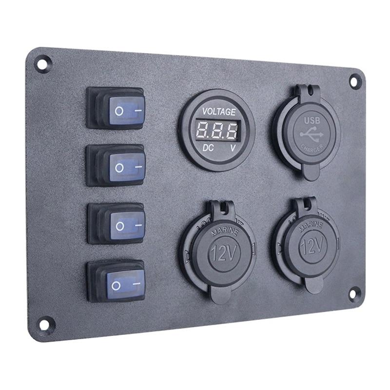 4-клавишный кулисный переключатель, панель 3.1A, двойной USB-разъем для автомобильного зарядного устройства, розетка, светодиодный вольтметр для морского грузовика на колесах