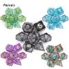 7 Pcs All Kinds of Color Flowing Sand Golden Number Sharp Edge Dice Polyhedral Dice Suitable for RPG Board Game