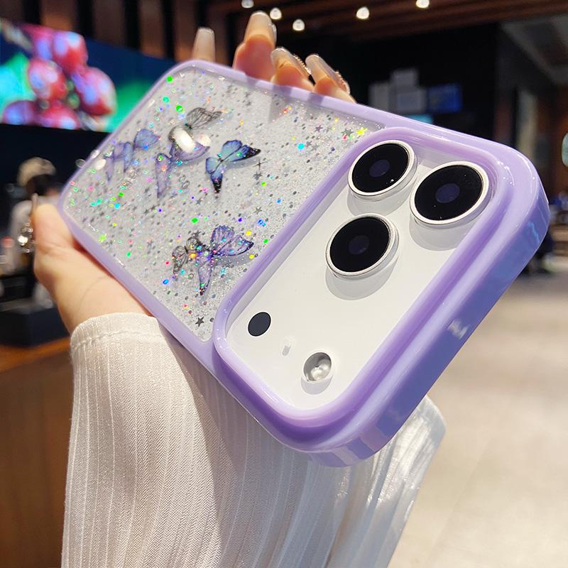Блестящий чехол-бабочка со стразами для IPhone 17air 16 12 13 14 15 Pro Max Прозрачный Конфетный Цвет Эпоксидный Силиконовый Задний Чехол