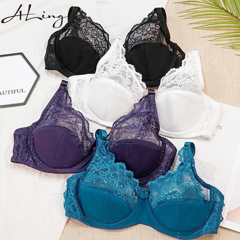 Plus Size Women Ultrathin Bra Underwire Push-Ups Lace Bras Brassiere Larger Breast Solid Color 3/4 Big Cup 38-44 BC