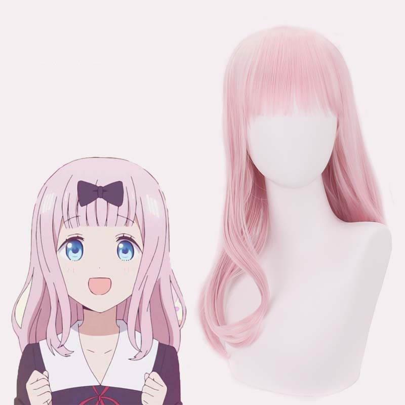 Kaguya-sama Love Is War Chika Fujiwara Cosplay Wig for Women Girl's Synthetic Hair 60cm Long Straight Anime Cos Party Wig Pink