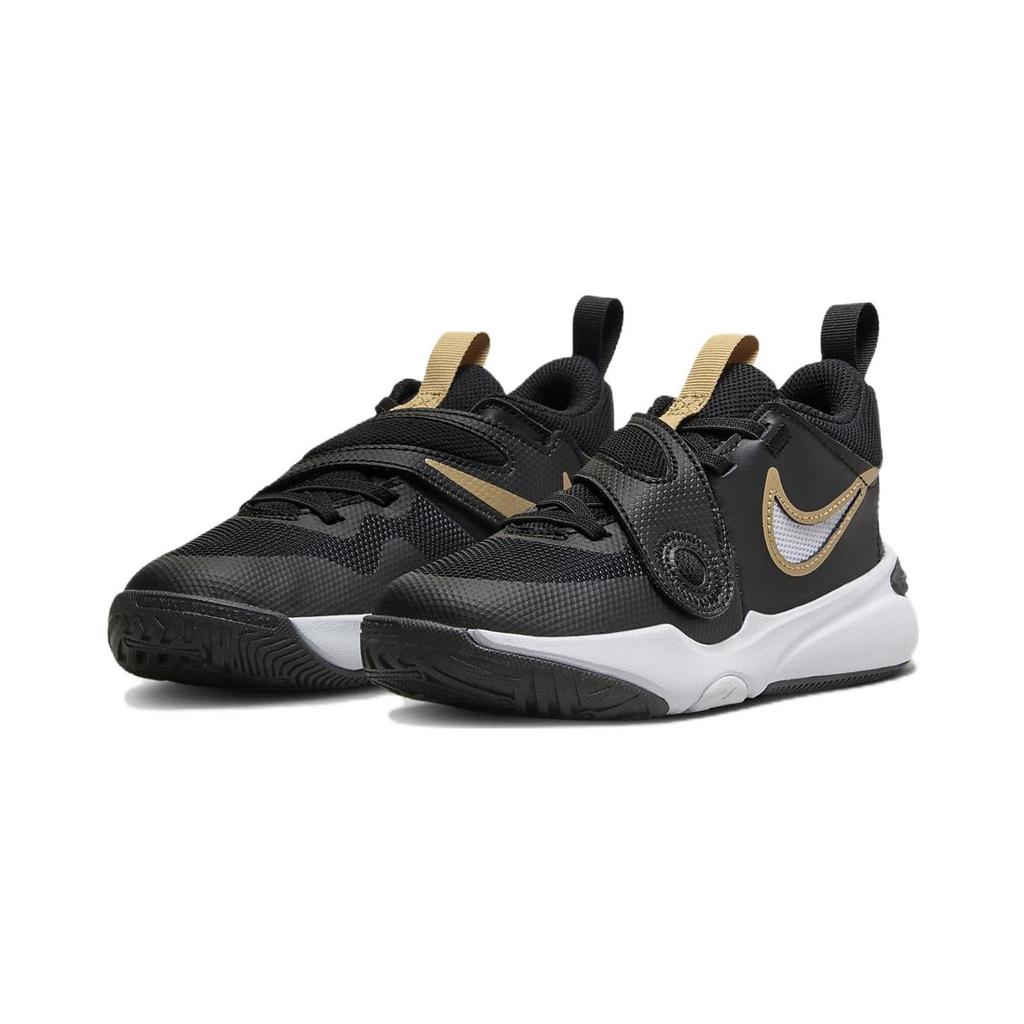 Nike Team Hustle D11 PS Black Metallic Gold Kids Sneakers White DV8994-004