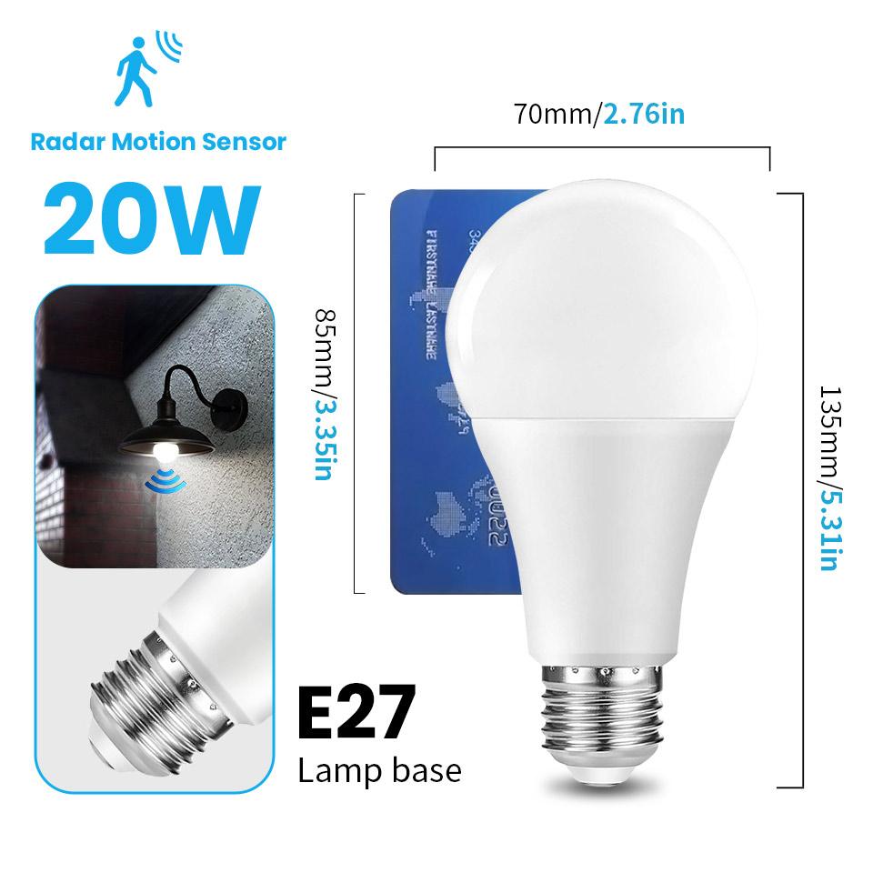 6 шт. Светодиодная лампа E27 с радаром 220 В 6 Вт 9 Вт 12 Вт 15 Вт 18 Вт 20 Вт Светодиодная лампа с индукцией движения радара Встроенный радар для дома лестницы