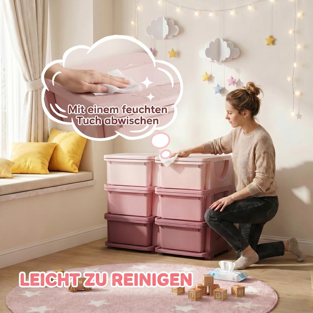 Kids Storage Unit, with Six Drawers - Pink