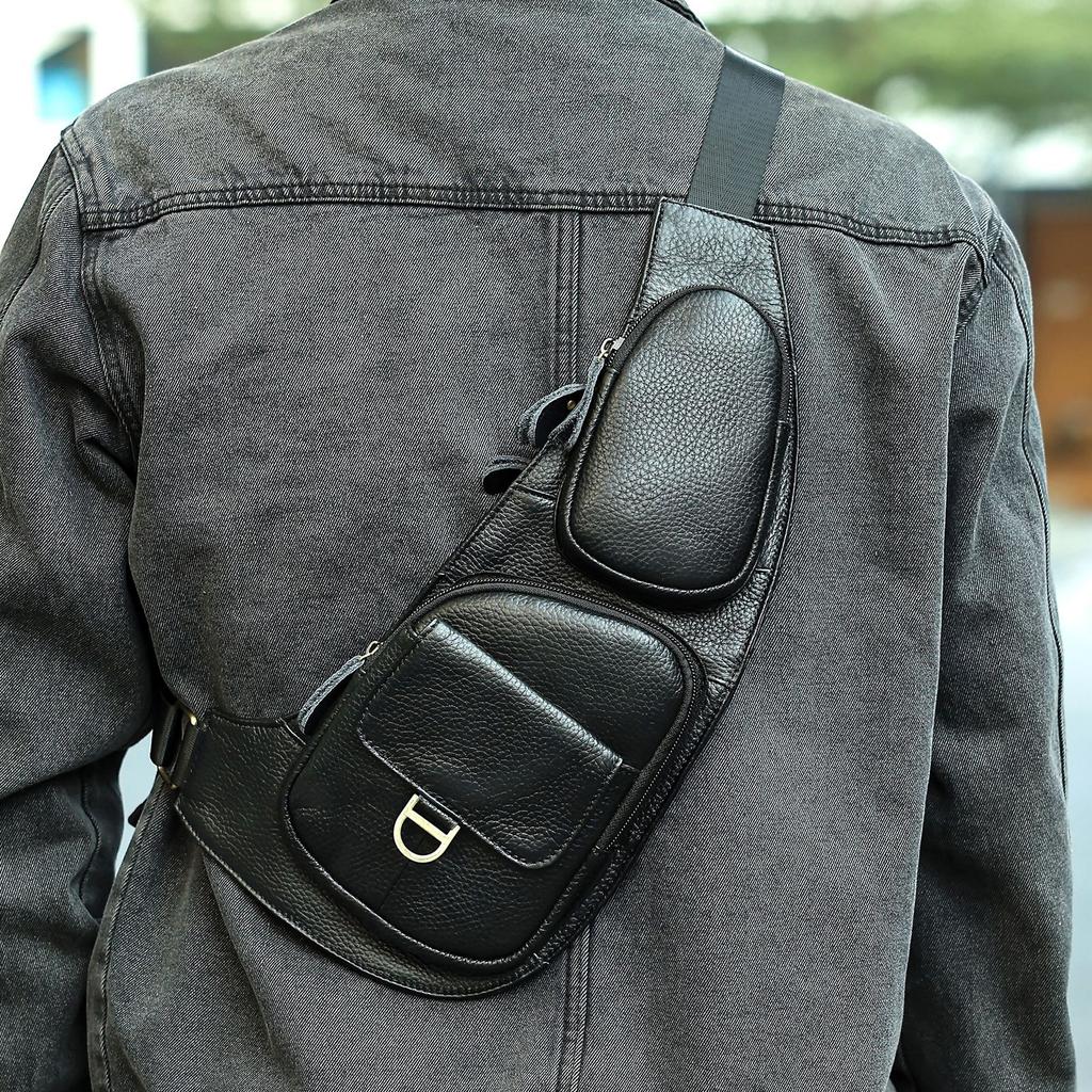 Retro Genuine Leather Chest Bag Men's Top-grain Cowhide Crossbody Bag Versatile and Casual Men's Crossbody Bag