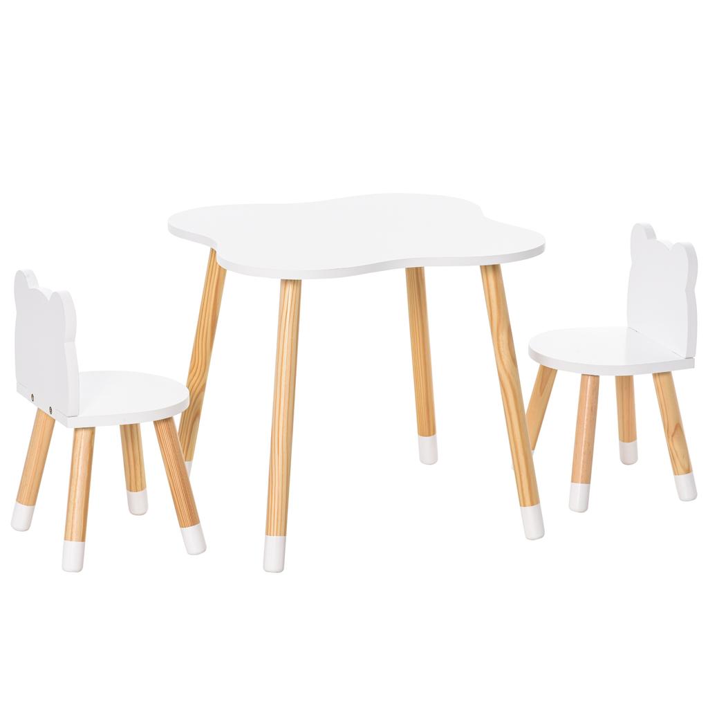 3 Piece Kids Table And Chair Set With 2 Bear Shaped Chairs For Ages 1 4 Years White