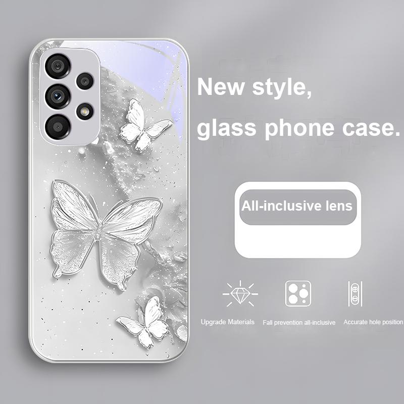 Золотая бабочка розовая Для Samsung Galaxy S23 U Ltra 24 Plus S20 21 FE S25 Ultra A70 A72 73 51 52 53 Закаленное стекло Чехол для телефона