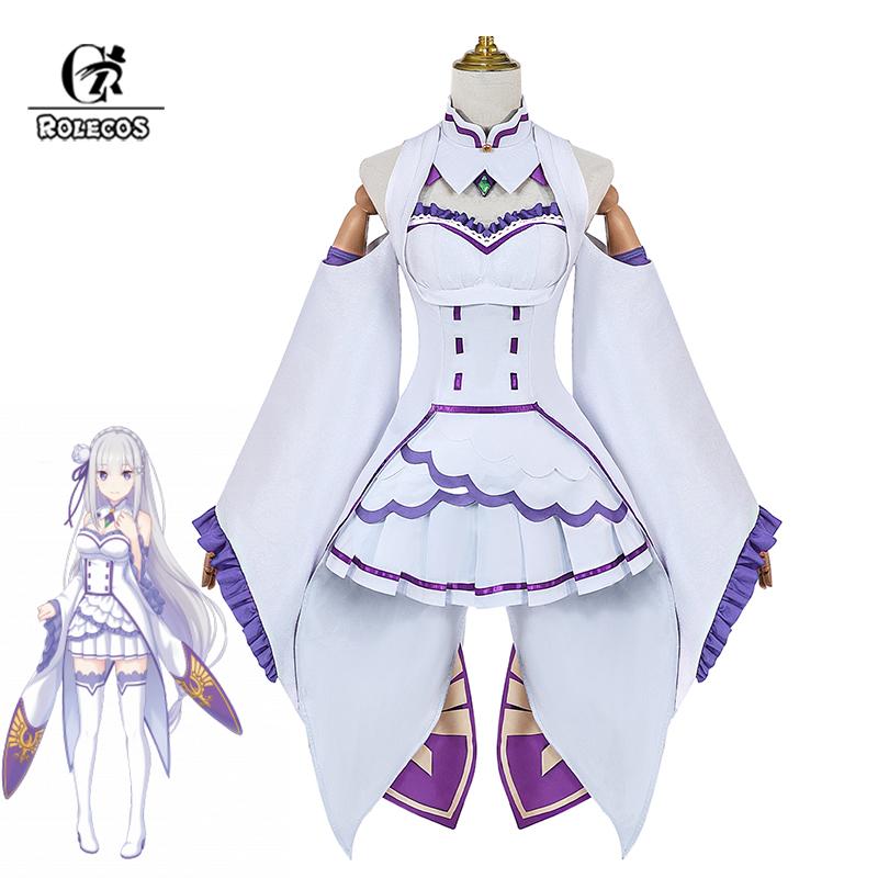 Re Жизнь в другом мире с нуля Эмилия Девушка-полуэльф Женщина Женский Карнавальный костюм для косплея Полный комплект