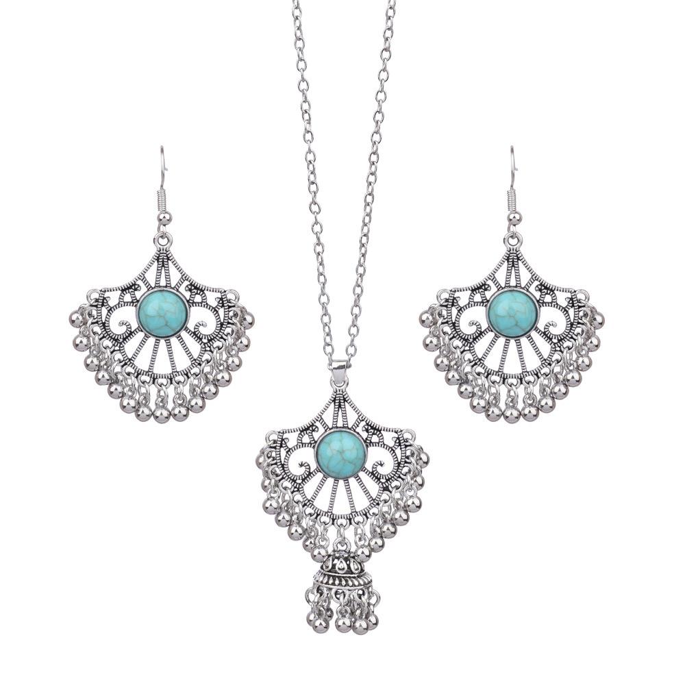 Винтажное модное ожерелье в богемном национальном стиле, длинная преувеличенная индивидуальная цепочка для одежды, женская цепочка с аксессуарами, ожерелья, серьги, комплект