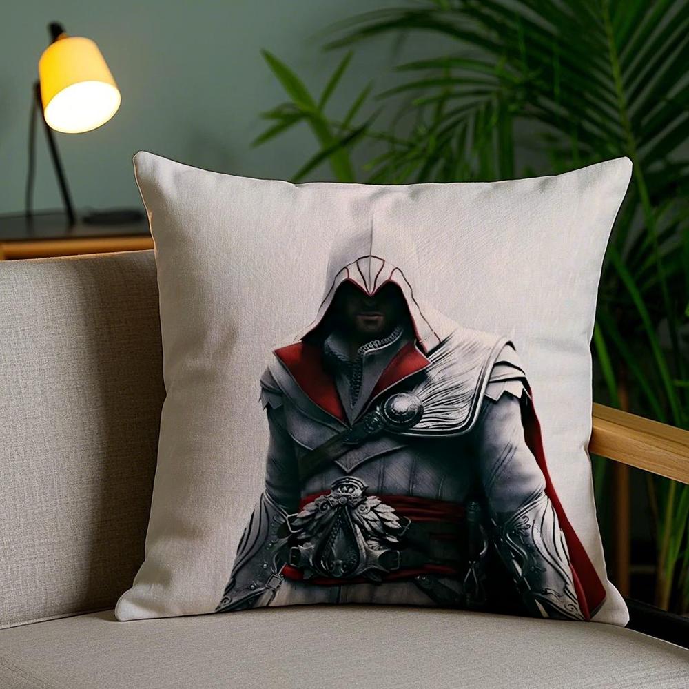 A-Подушка с принтом Assassin's Creed Мягкий короткий плюш Двусторонний принт Домашний декор Машинная стирка Наволочка Подарок