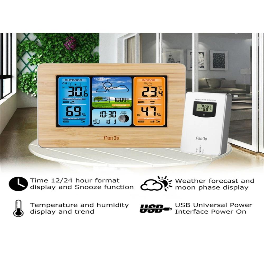 2024 Wireless Weather Station with Color  Display  Digital Thermometer Home Alarm Clock with Temperature Humidity Barometer Alarm Moon Phrase