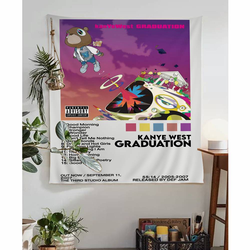 Rap Singer Kanye West Album covers Cartoon Tapestry Art Science Fiction Room Home Decor Wall Hanging Sheets