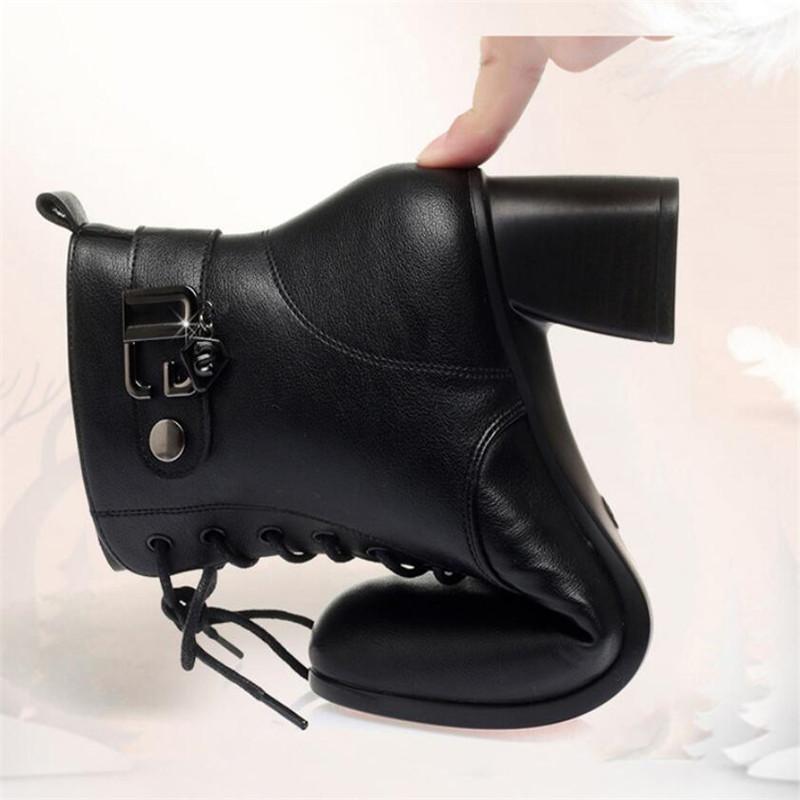 Женские ботильоны из натуральной кожи, женские плюшевые теплые нескользящие зимние ботинки, женская обувь на высоком каблуке, женские ботинки на толстом каблуке