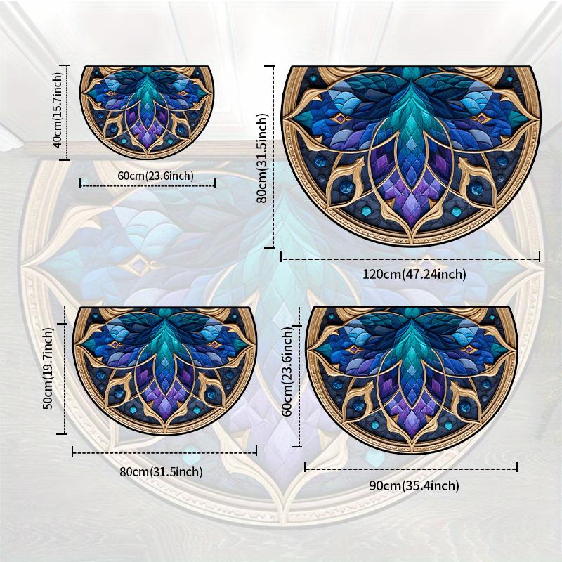 Роскошный полукруглый ковер с мозаичным узором, бирюзово-синий, золотой, нескользящий, декоративный коврик, ковер с 2D-печатью для декора входной двери, крыльца