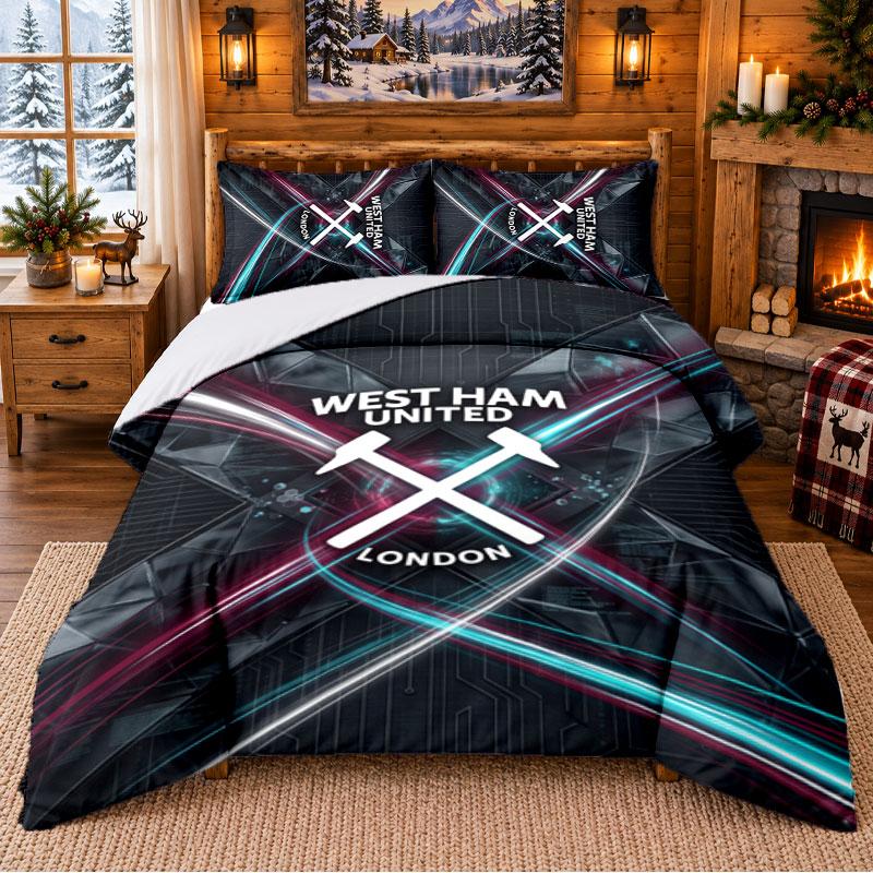 Printed 3Pcs Bedding Set West Ham United Football Pattern Bed Sheet Pillowcase For Bedroom Decor