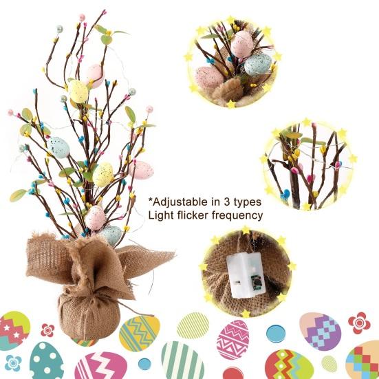 Дерево с пасхальными яйцами со светодиодной подсветкой, искусственное украшение из яиц для весеннего праздника, настольное украшение для дома, вечеринки