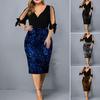 V-Neck Half Sleeve Beads Decor Bowknot Cuffs Waist Tight Plus Size Elegant Dress Sexy Cold Shoulder Sequins Hip Wrap Bodycon Dress Female Clothing