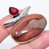 Natural Polychrome Jasper, Garnet 925 Sterling Silver Jewelry Pendant 1.69" H5b01