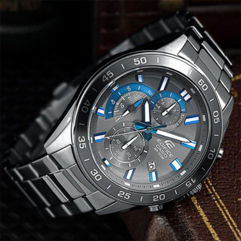 Casio EDIFICE Модные Черные Цепочки Синие Стрелки Мужские Кварцевые Часы Кварцевый Механизм Стальной Ремешок Японские и Корейские Часы Мужские EFV-550GY-8A