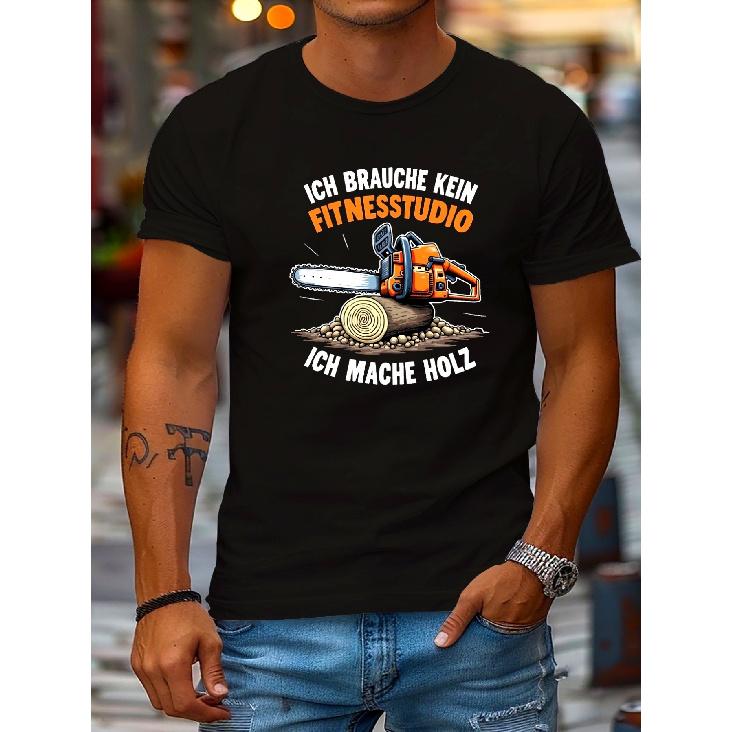 Men'S Plus Size I Don't Need a Gym Chainsaw & Money Graphic T-Shirt | 180gsm Heavyweight Retro Fitness Tee with German Slogan Print, Casual Gym &