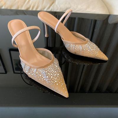 Женские босоножки на высоком каблуке, летние модные сетчатые туфли со стразами, женские туфли-лодочки, элегантные женские босоножки, женская обувь для вечеринок