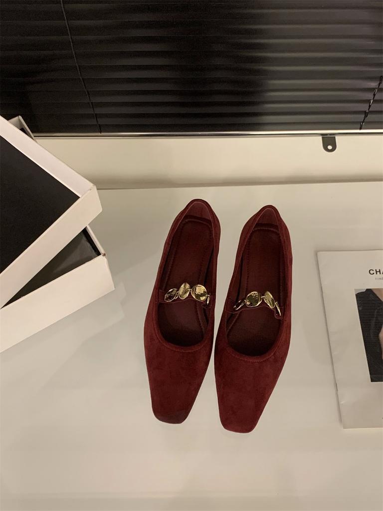 Thick Heel Retro Suede Single Shoes Women's Shoes 2025 New Spring and Autumn French Red Square Head Mary Jane Evening Shoes