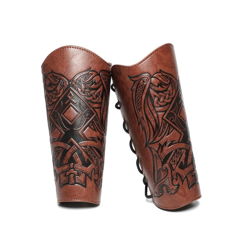 Middle Ages Wristband Perfect for Costume Parties Gatherings Cosplay Embossed Gauntlet Bracer Gauntlet Brown Wristband