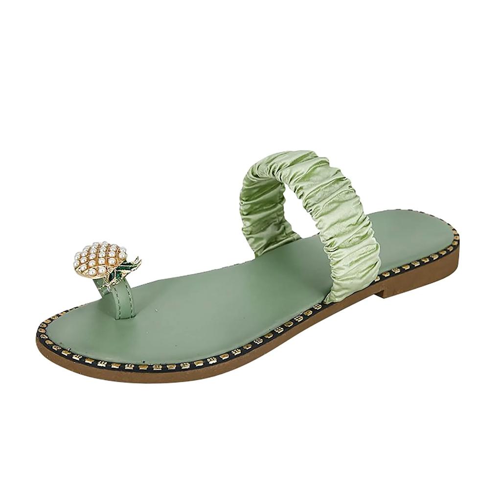 Sandalias Bohemias de punta plana para Mujer, zapatos de playa con perlas de piña, talla grande, Verano, sandals women