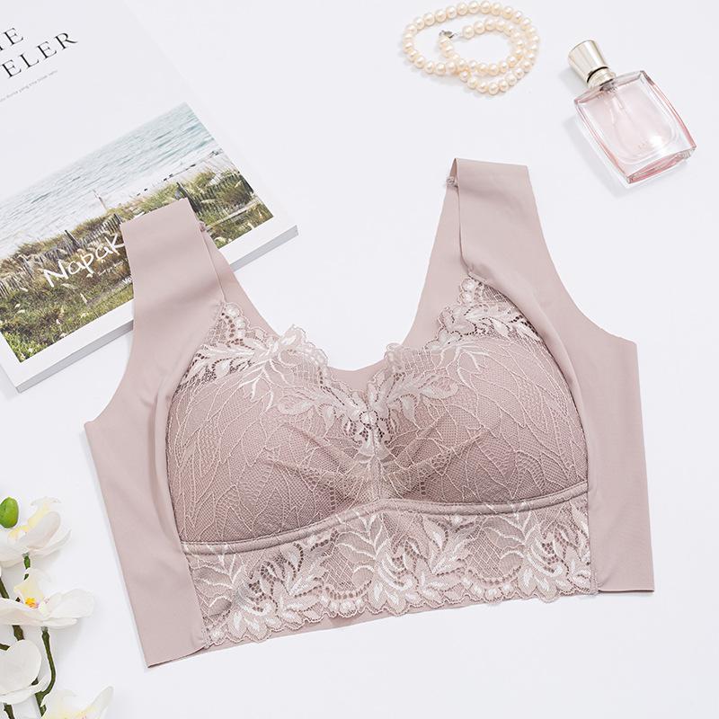 Кружевной бюстгальтер из ледяного шелка с фиксированной чашкой, закрытый бюстгальтер без стального кольца, большая регулировка груди