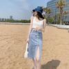 Cotton Blend Asymmetric High Waist Pencil Skirt For Women Spring Summer Office Work