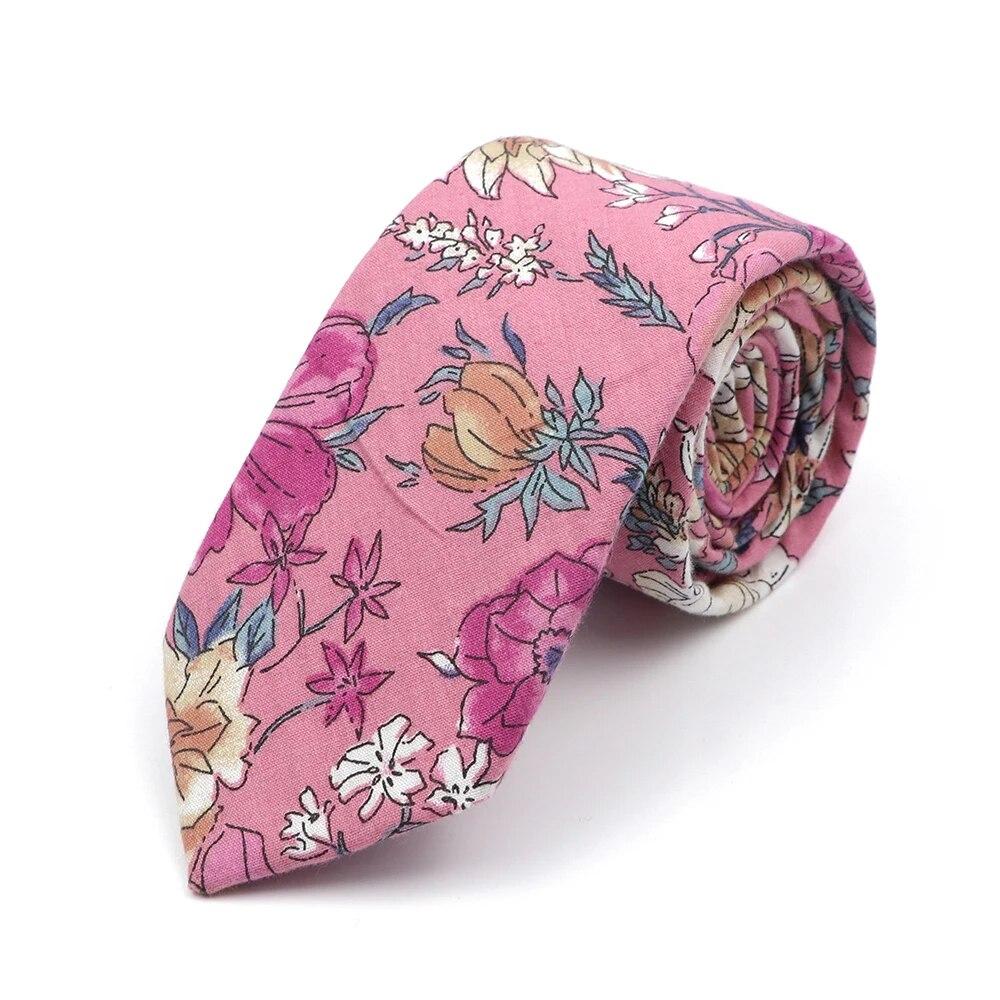 Новый стильный галстук с цветочным принтом 6 см, синий, зеленый, фиолетовый, узкий галстук из 100% хлопка для мужчин и женщин, костюмы для свадебной вечеринки, рубашка, аксессуар