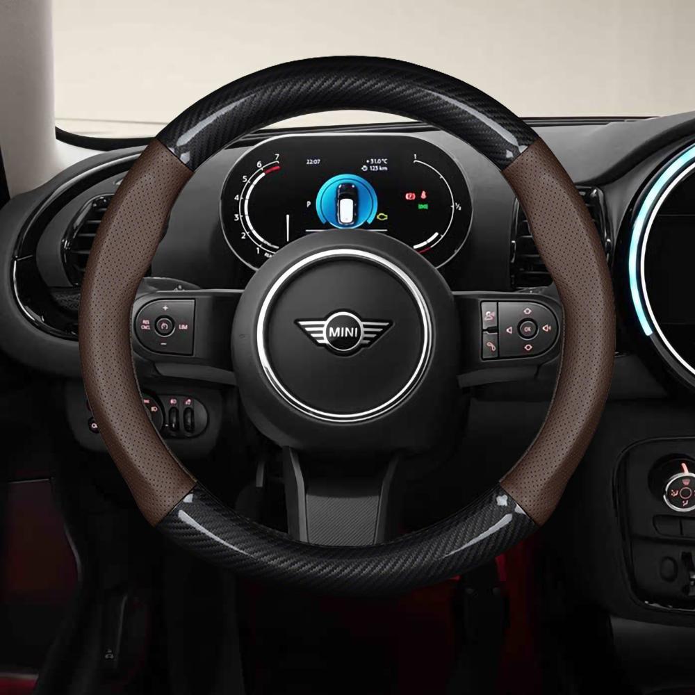 Car Steering Wheel Cover for BMW MINI Cooper F54 F55 F56 F57 F60 JCW ONE R53 R54 R55 R56 R60 Countryman Carbon fiber Leather