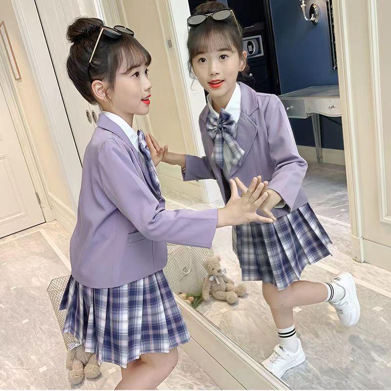 Весенне-осенний костюм для девочек, детская юбка из трех частей, весенняя школьная форма JK, юбка принцессы