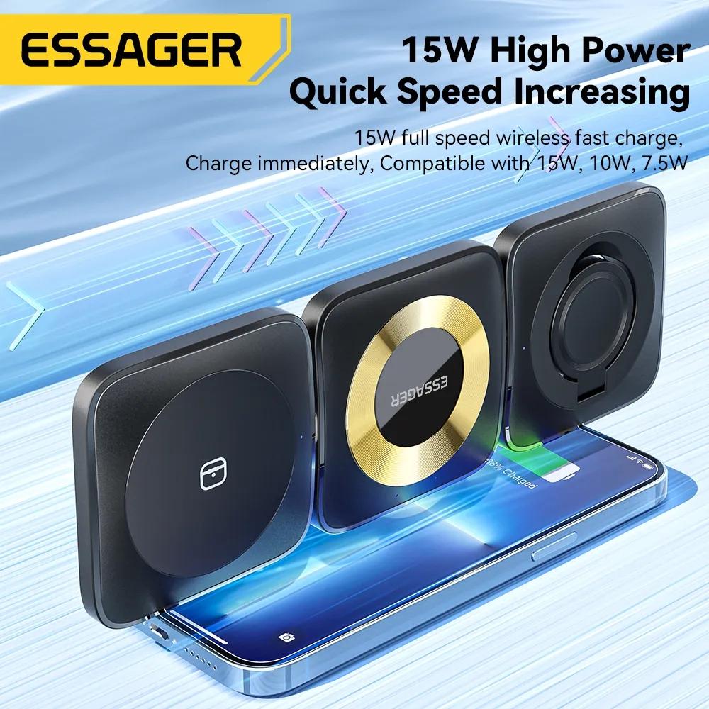 Essager 3 In 1 Magnetic 15W Wireless Charger Stand Fast Charging Dock Station For iPhone14 13 12 Pro Max Apple Watch 8 7 AirPods