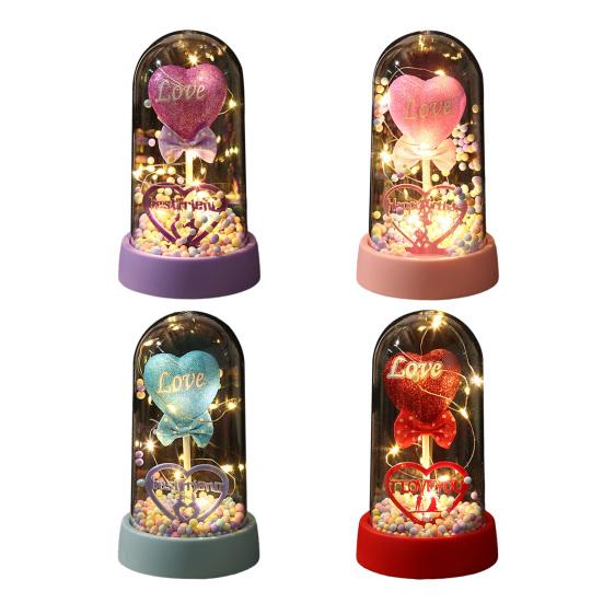 2 Pcs Love Heart in A Dome LED Light Up Heart Ornament Anniversary Valentine's Day Christmas Birthday Gift for Women Her Wife Mom