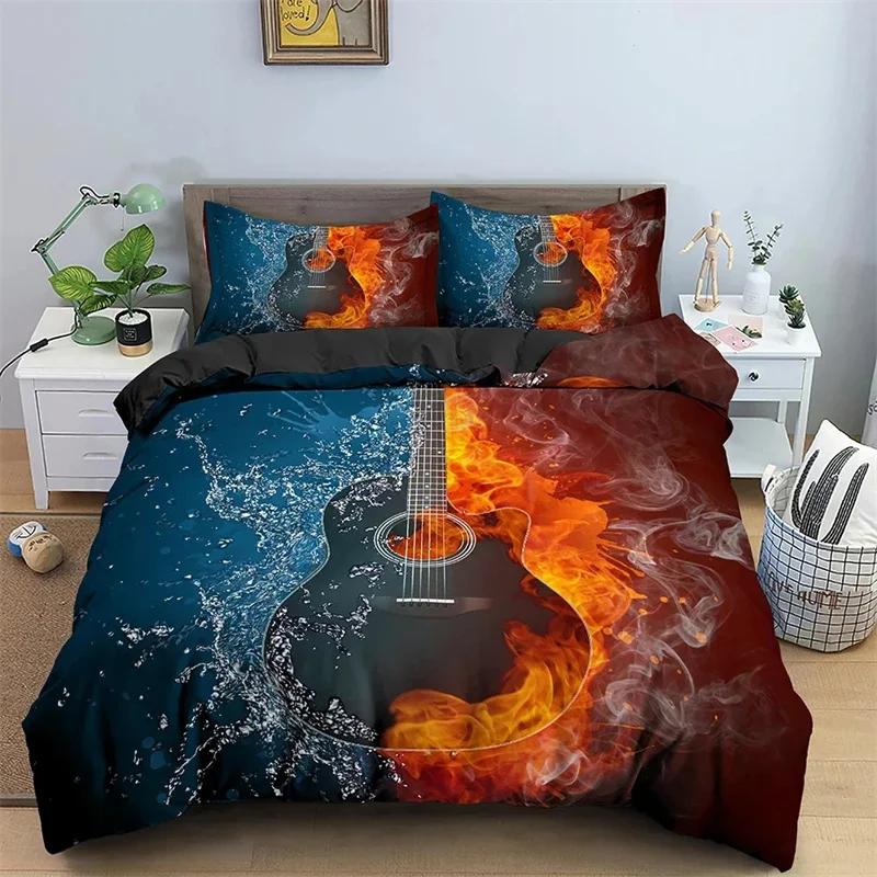 Comforter Music Guitar Bedding Set King Queen Heavy Metal Punk Rock For Teen Boy Musical Note 2/3Pcs Polyester Comforter