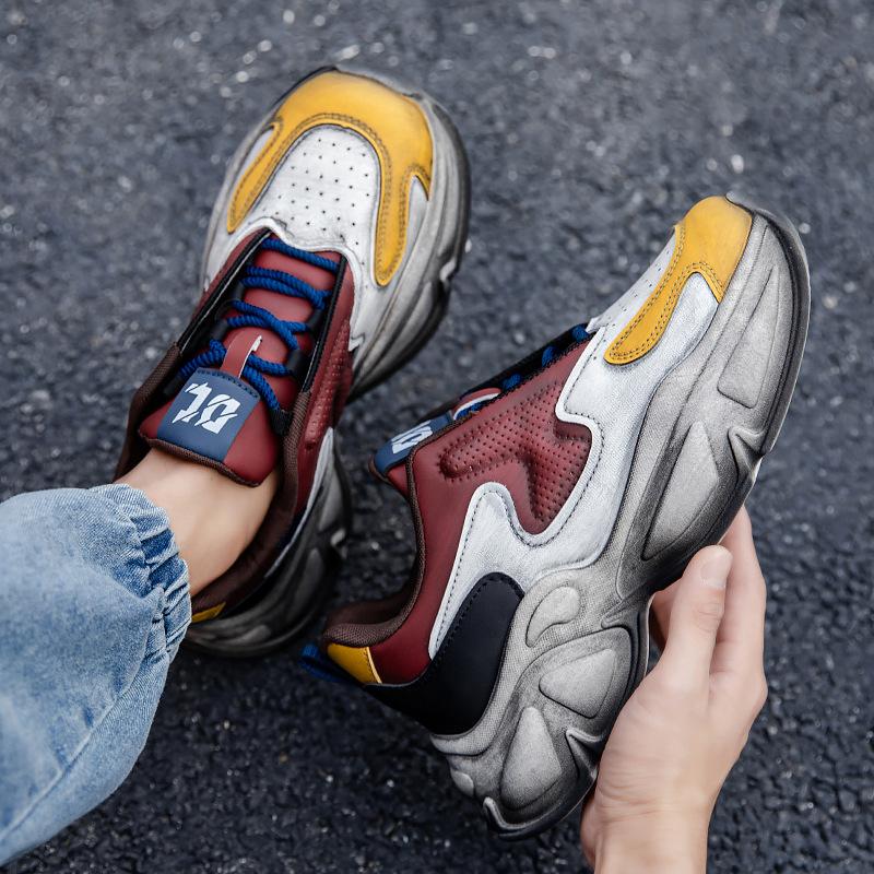 2025 осень новые мужские кроссовки на платформе, трендовые, с кожаным верхом, повседневные спортивные одинарные туфли, универсальные мужские туфли в гонконгском стиле