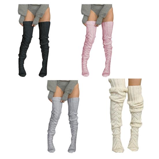 1 пара вязаных носков однотонные с полым узором носки выше колена дышащие удобные с высоким голенищем осенне-зимние носки