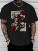 1 Piece Printed T-Shirt With Rose Newspaper Pattern, Casual Men's T-Shirt In Season, T-Shirt With Round Neck And C
